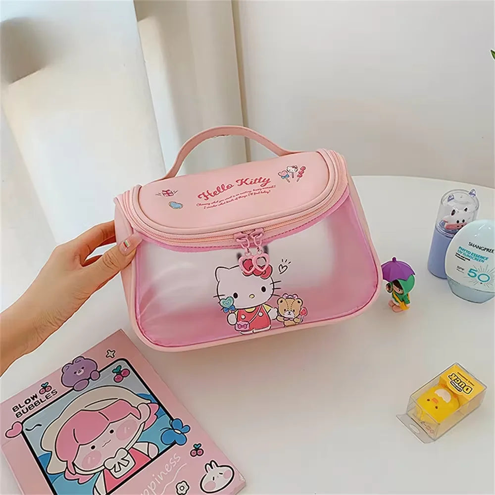 Sanrio Kawaii Hello Kitty Zipper Makeup Bag Black Beauty Cinnamon Roll Large Capacity Waterproof portable Millennium Girls Wash