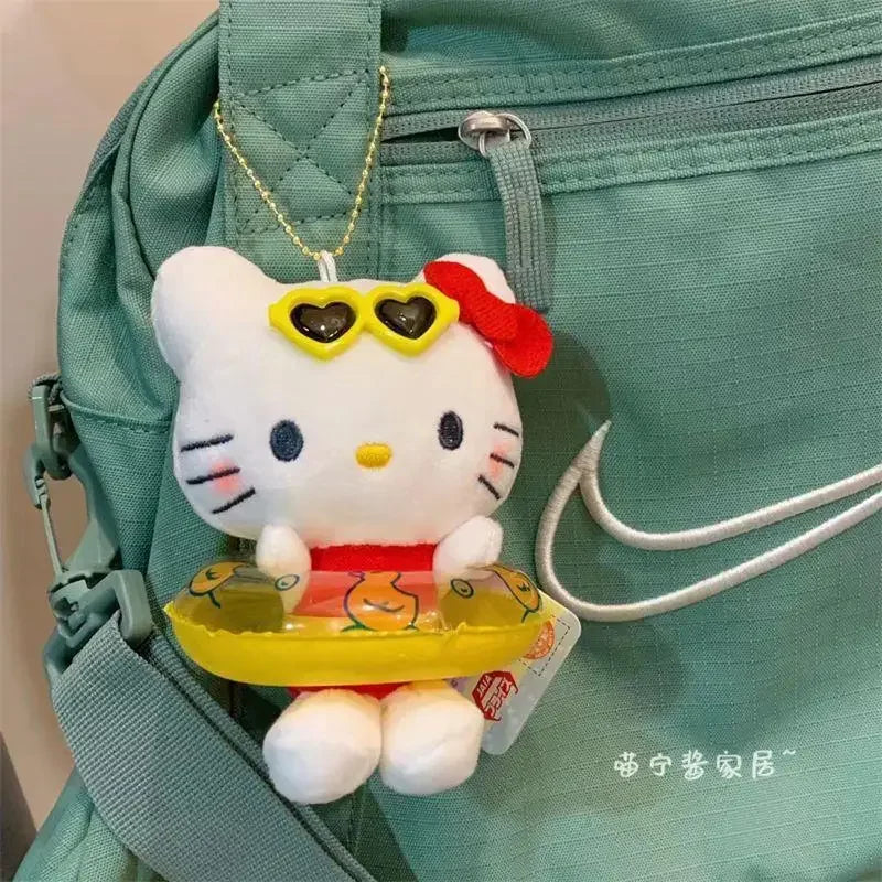 Cartoon Hawaiian Hello Kitty Plush Toys Brown White Swim Ring Figure Pendants Bag Hanging Lovely Cat Dolls Children Gifts