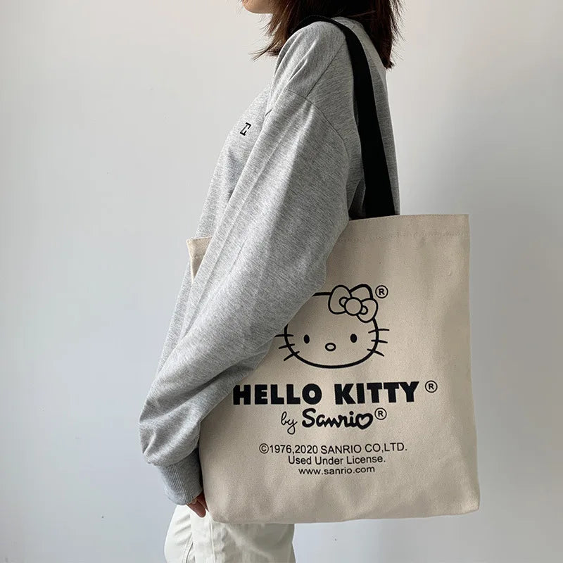 Canvas Tote Bag hello kitty Aesthetic Personalized Custom Reusable Grocery Bags  Shopping Shoulder Bag cute travel tote bag