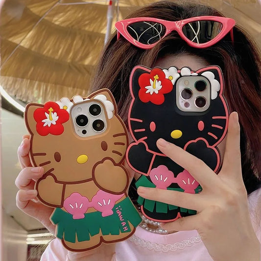 Cute 3D Cartoon Grass Skirts Sanrios Hello Kitty Phone Case for IPhone 16 15 14 13 12 11 Pro Max Silicone Soft Back Y2k Girl