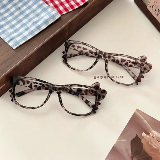 Kawaii Sanrio Leopard Print Eyeglass frame Hello Kittys Accessories Cute Beauty Cartoon Anime Y2K Vintage Toys for Girls Gifts