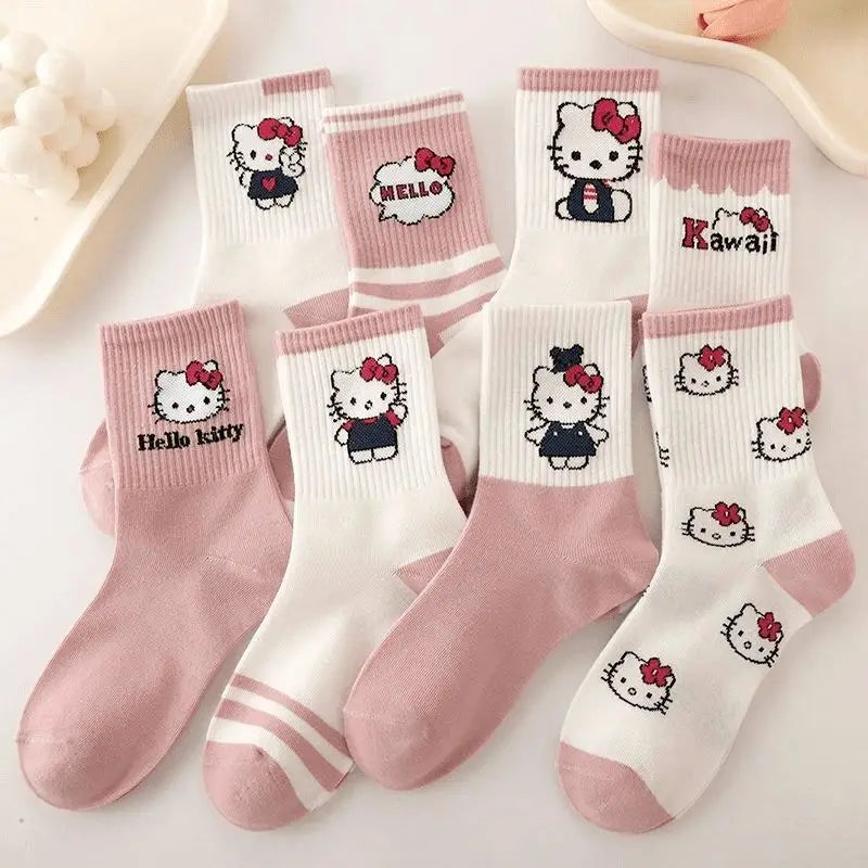 5 pairs of Sanrio Hello Kitty girl socks fall and winter cotton socks cute cartoon pattern girls clothing accessories