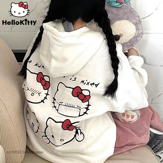 Miniso Sanrio Hello Kitty Autumn Hoodie Girl Kawaii Sweet Cool Top Couple Loose Vintage Harajuku Style Vintage Clothes Y2K Women