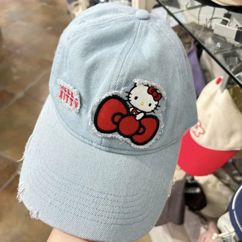 Hot Selling Hello Kitty Denim Baseball Cap Fashionable and Versatile Outdoor Casual Sun Visor Cap Clothing Accessories