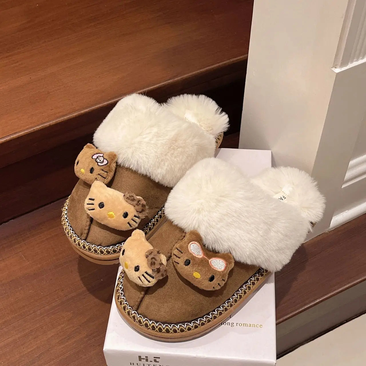 Cute Cartoon Hello Kitty Cotton Slippers Women's New Comfortable Non Slip Warm Plush Slippers Korean Version Fashion Home Shoes