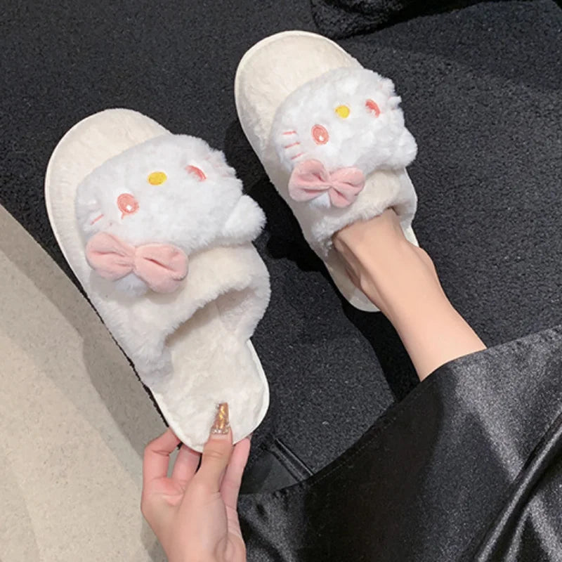 Sanrio autumn and winter Hello Kitty cute warm home women's shoes cartoon non-slip thick-soled comfortable plush cotton slippers