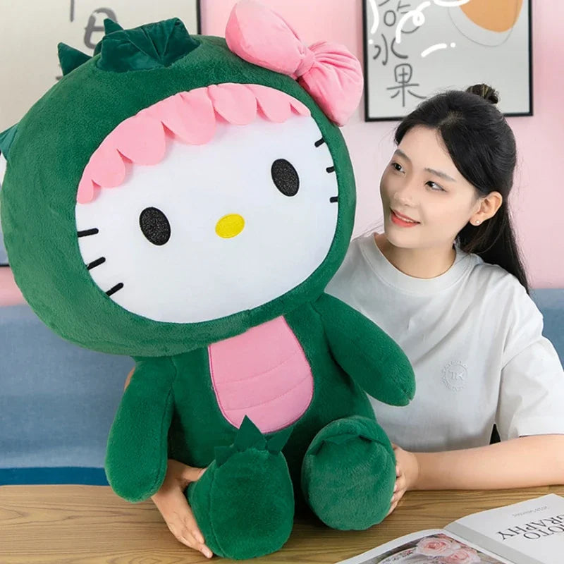 35/50/65cm Sanrio Kawaii Hello Kitty Dinosaur Plush Toy Cartoon Doll Room Decoration Sleeping Throw Pillow Kids Birthday Gift