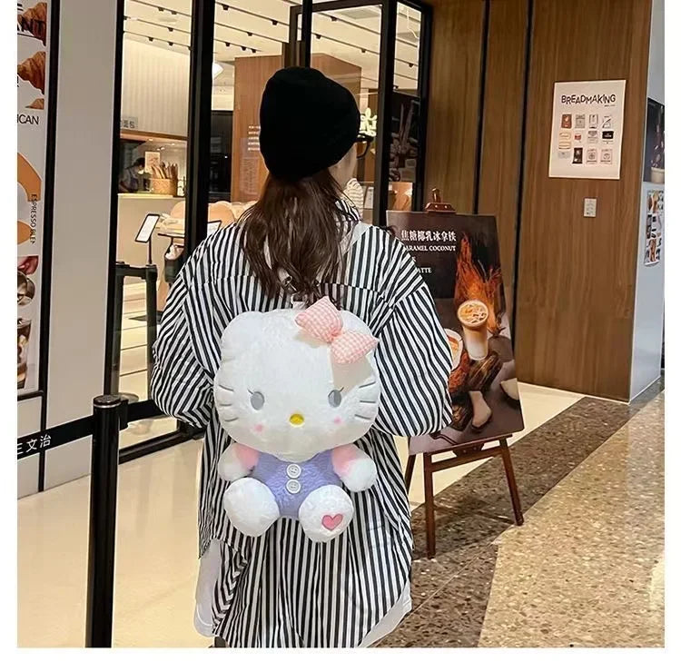 New Sanrio Hello Kitty Kawaii Plush Backpack Stuffed Animals Dolls Toys Plushie Bag Anime Cartoon Kt Shoulder Backpacks Bags