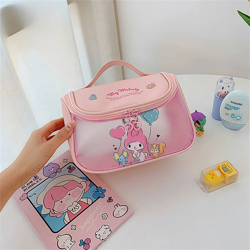 Sanrio Kawaii Hello Kitty Zipper Makeup Bag Black Beauty Cinnamon Roll Large Capacity Waterproof portable Millennium Girls Wash