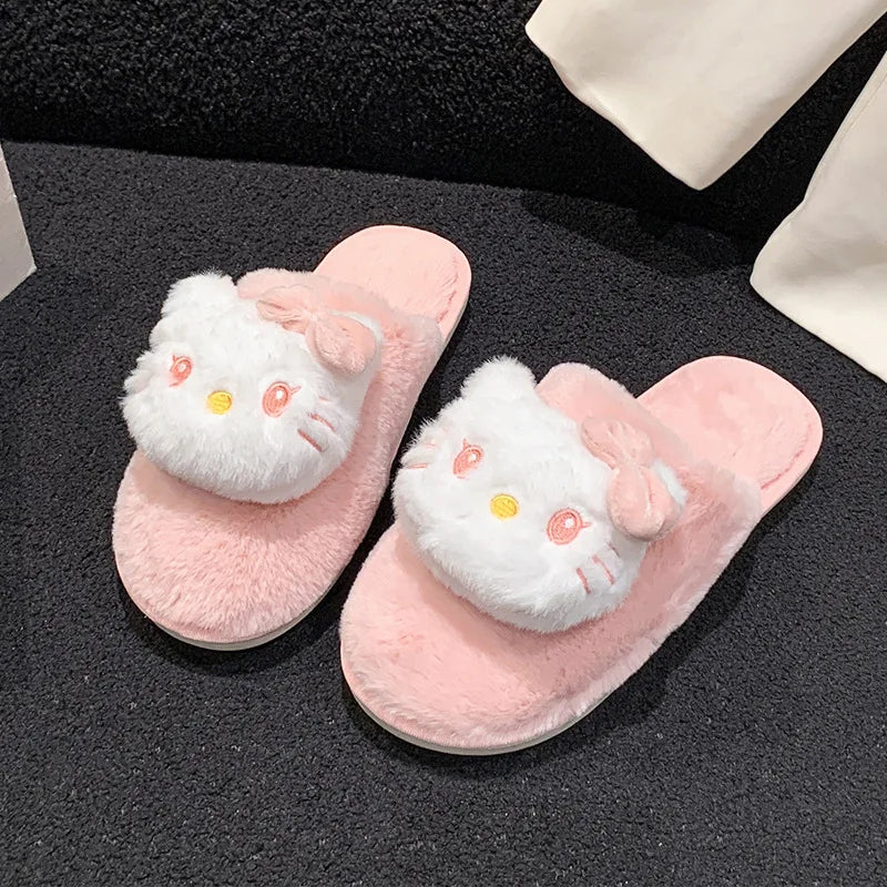 Sanrio autumn and winter Hello Kitty cute warm home women's shoes cartoon non-slip thick-soled comfortable plush cotton slippers