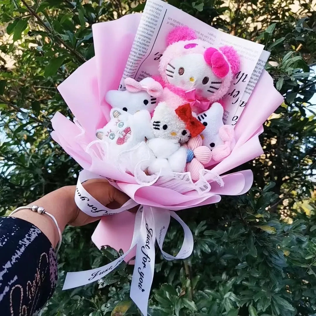 Christmas Gifts Sanrio Plush Flowers Bouquet Kuromi  Plushie Soft Doll Animals Valentine's Day Birthday Wedding Party Gift