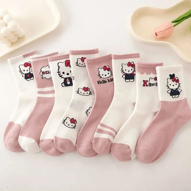 5 pairs of Sanrio Hello Kitty girl socks fall and winter cotton socks cute cartoon pattern girls clothing accessories