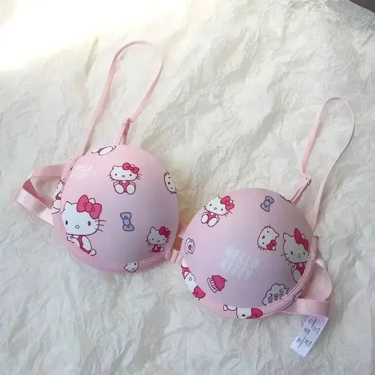 Hot Cute Sanrio Bra Set Hello Kitty Sweet Underwear Panties And Bra Set Push-Up Bra Comic Underwear Sexy Pure Desire Girl Gift