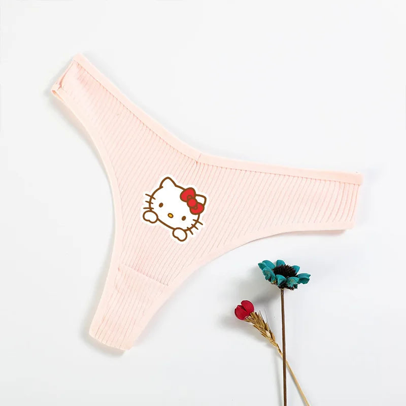 Sanrio Hello Kitty and Kuromi Cute Lingerie for Women - Sexy Low-Rise Cotton Thong Underwear with Elastic Waistband for Comfortable Summer Wear - Cool Girl Panties and Lingerie Set