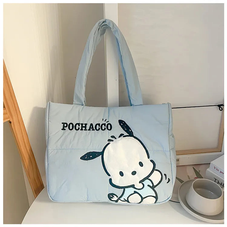 Sanrio Kawaii Hello Kitty Kuromi Tote Bags Cute My Melody Pochacco Cartoon Down Cotton Large Capacity Shoulder Bag Gifts Girls