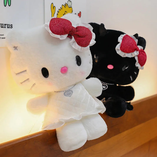 Angel And Demon Hello Kitty  Cartoon New Plush Toy Kawaii Kt Cat Bowknot Plushies Stuffed Doll Big Size Cushion Doll Xmas Gift