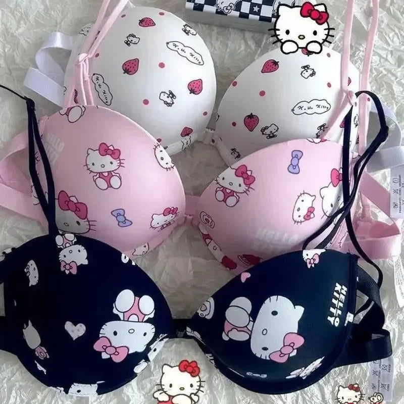 Hot Cute Sanrio Bra Set Hello Kitty Sweet Underwear Panties And Bra Set Push-Up Bra Comic Underwear Sexy Pure Desire Girl Gift