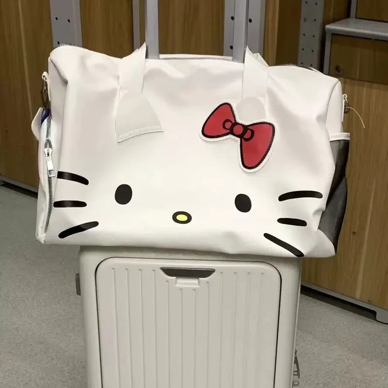 Hello Kitty Large Capacity Shoulder Gym Bag Pu Travel Bag Cute Waterproof Duffle Bag Fashion Trend Bag Storage Bag Girls Gifts