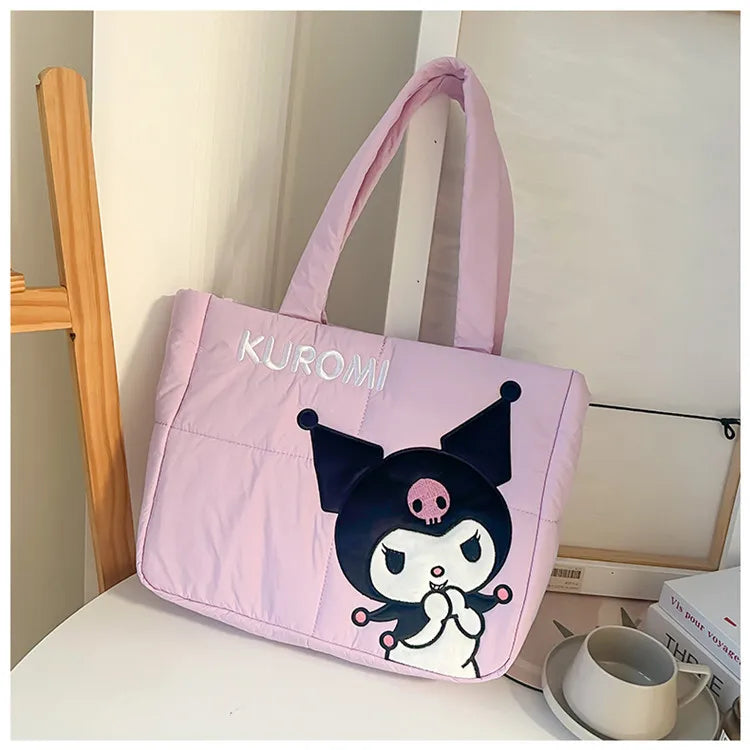 Sanrio Kawaii Hello Kitty Kuromi Tote Bags Cute My Melody Pochacco Cartoon Down Cotton Large Capacity Shoulder Bag Gifts Girls