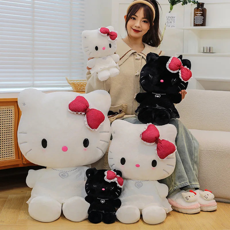 Angel And Demon Hello Kitty  Cartoon New Plush Toy Kawaii Kt Cat Bowknot Plushies Stuffed Doll Big Size Cushion Doll Xmas Gift