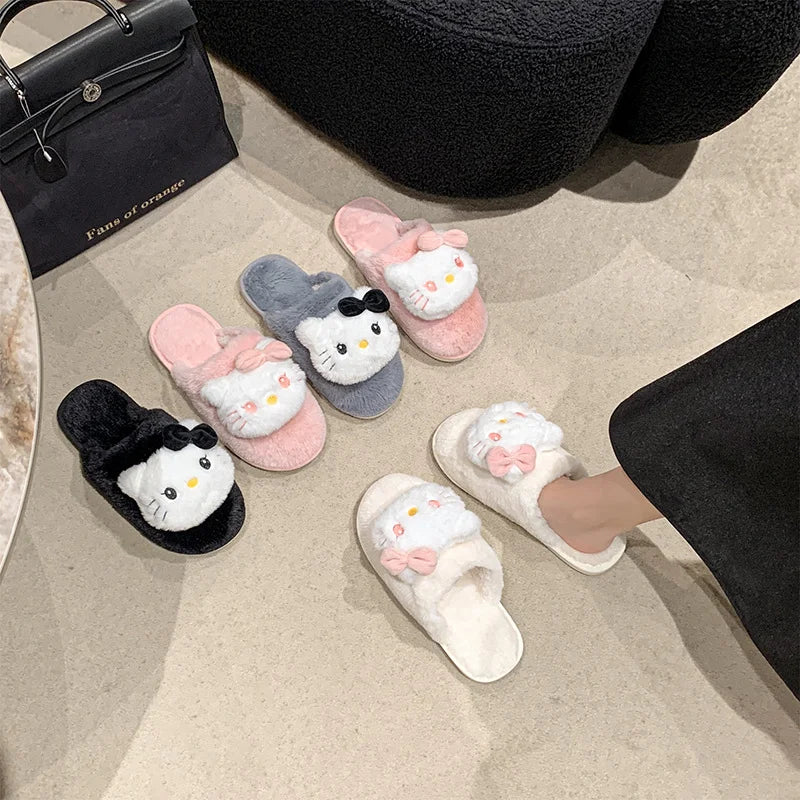 Sanrio autumn and winter Hello Kitty cute warm home women's shoes cartoon non-slip thick-soled comfortable plush cotton slippers