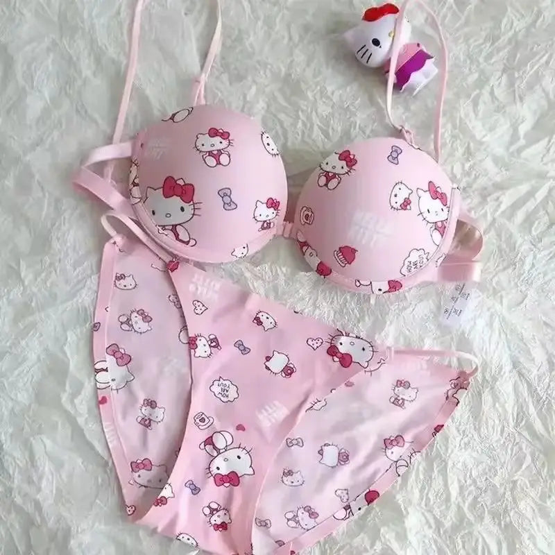 Hot Cute Sanrio Bra Set Hello Kitty Sweet Underwear Panties And Bra Set Push-Up Bra Comic Underwear Sexy Pure Desire Girl Gift