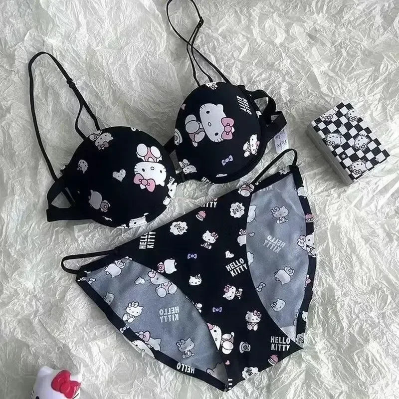 Hot Cute Sanrio Bra Set Hello Kitty Sweet Underwear Panties And Bra Set Push-Up Bra Comic Underwear Sexy Pure Desire Girl Gift