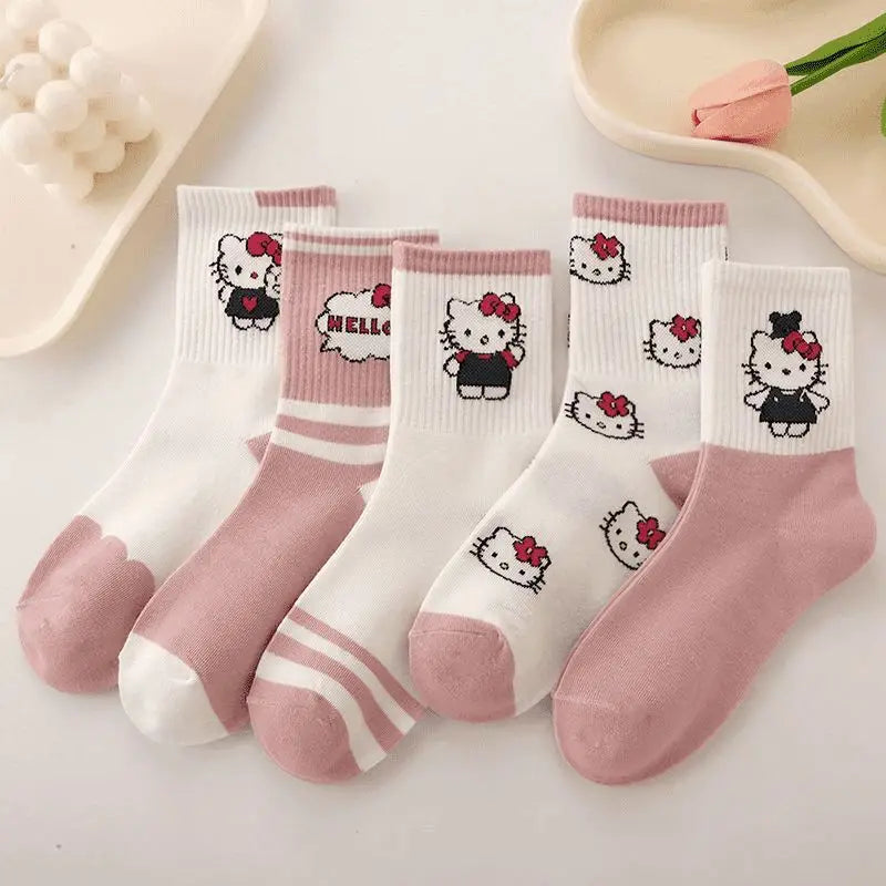 5 pairs of Sanrio Hello Kitty girl socks fall and winter cotton socks cute cartoon pattern girls clothing accessories