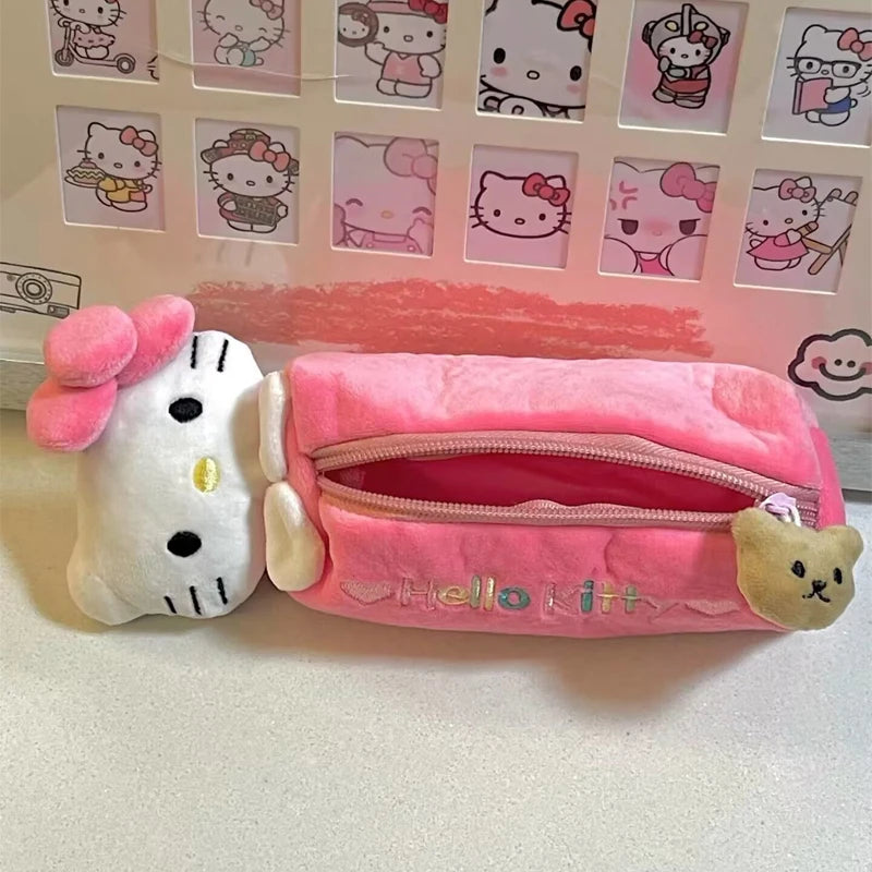 Kawaii Cartoon Pink Hello Kitty Pencil Bag Cute KT Cat Pencil Box Student School Stationery Supplies Girls Kids Gifts