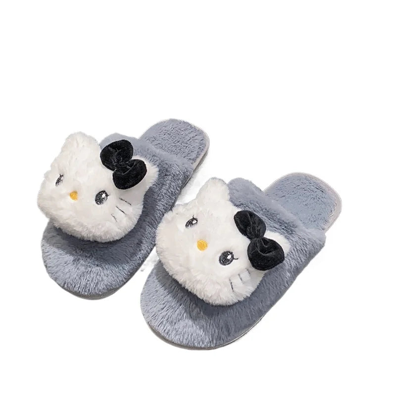 Sanrio autumn and winter Hello Kitty cute warm home women's shoes cartoon non-slip thick-soled comfortable plush cotton slippers