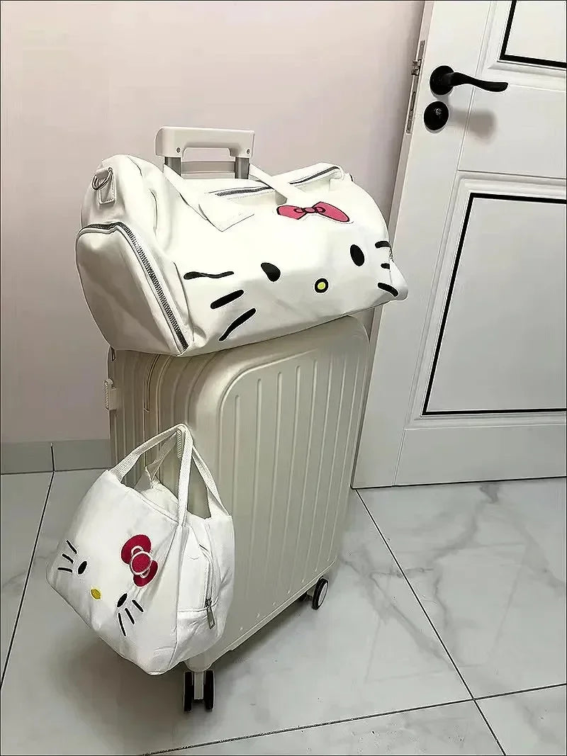 Miniso Large Capacity Travel Carry On Luggage Designer Bags Luxury Cute Hello Kitty Waterproof Duffle Bag Fashion Trend Bag