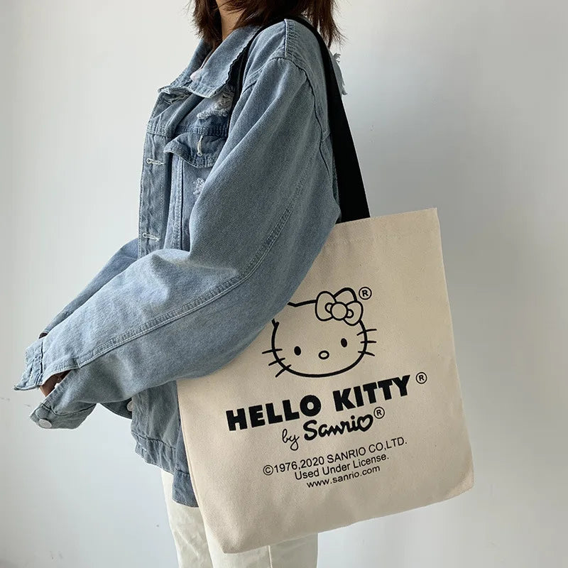 Canvas Tote Bag hello kitty Aesthetic Personalized Custom Reusable Grocery Bags  Shopping Shoulder Bag cute travel tote bag