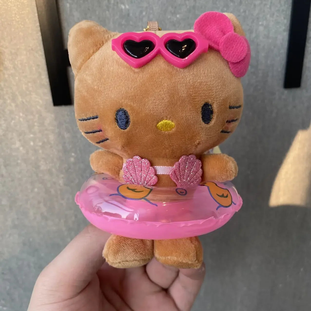 Cartoon Hawaiian Hello Kitty Plush Toys Brown White Swim Ring Figure Pendants Bag Hanging Lovely Cat Dolls Children Gifts