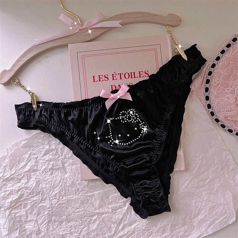 New Hello Kitty Underwear With Diamonds Sweet Cute Printed Briefs Y2k Cosplay Women's Casual Sexy Pink Panties Sanrio Gift