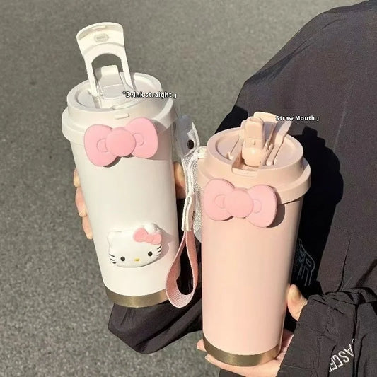 Water Cup Insulated Cup Hello Kitty Girl New Cold Insulation Coffee Cup Stainless Steel High Beauty Student Portable Straw Cup