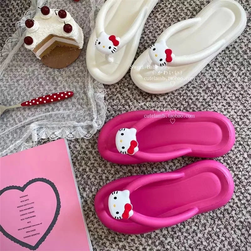 Sanrio Hello Kitty Non-Slop Slipper Women Cute Cartoon Beach Style Seaside Summer Flip-Flops Kawaii Casual Outdoor Dating Sandal