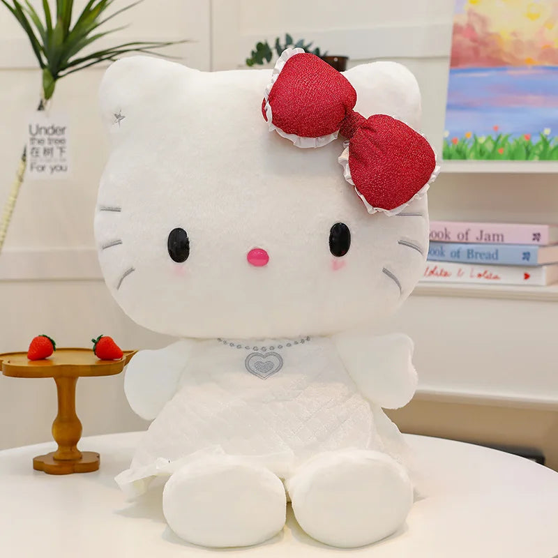 Angel And Demon Hello Kitty  Cartoon New Plush Toy Kawaii Kt Cat Bowknot Plushies Stuffed Doll Big Size Cushion Doll Xmas Gift