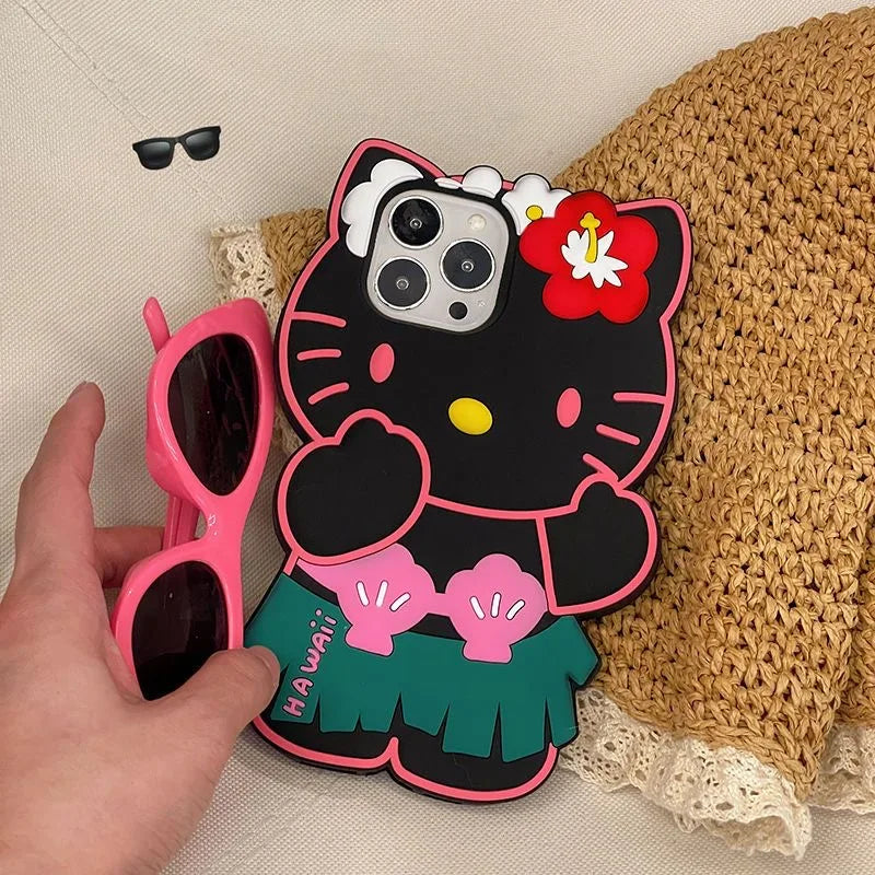 Cute 3D Cartoon Grass Skirts Sanrios Hello Kitty Phone Case for IPhone 16 15 14 13 12 11 Pro Max Silicone Soft Back Y2k Girl