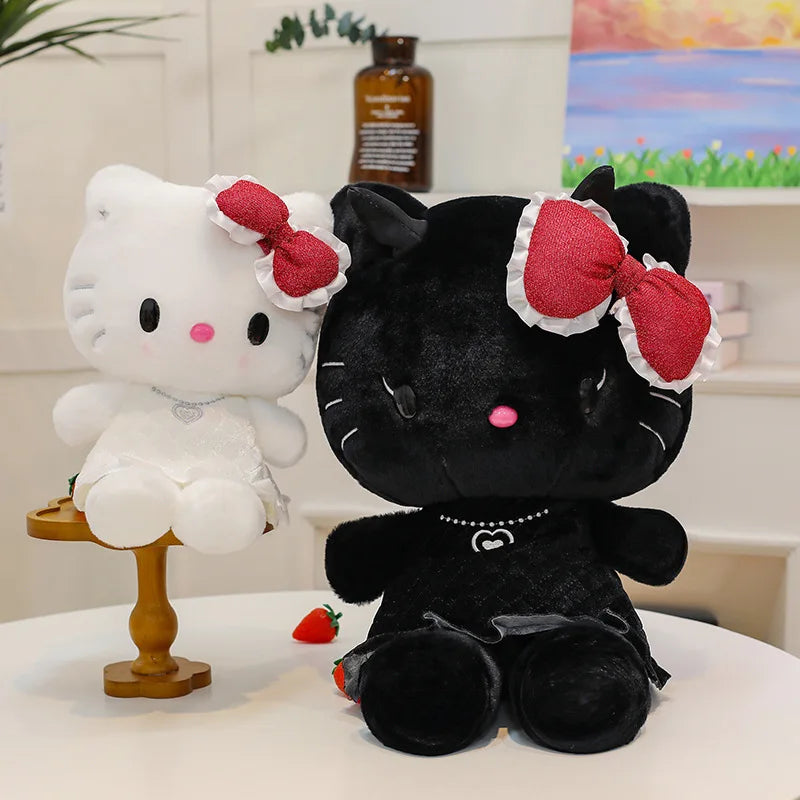 Angel And Demon Hello Kitty  Cartoon New Plush Toy Kawaii Kt Cat Bowknot Plushies Stuffed Doll Big Size Cushion Doll Xmas Gift