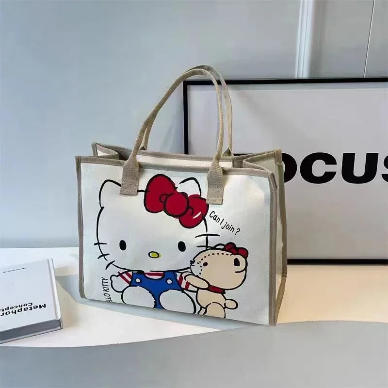 Hello Kitty Sanrio Y2k Tote Canvas Bag, Cute Canvas Shoulder Bag Cartoon Anime Handbag for School Work Travel Shopping Schoolbag