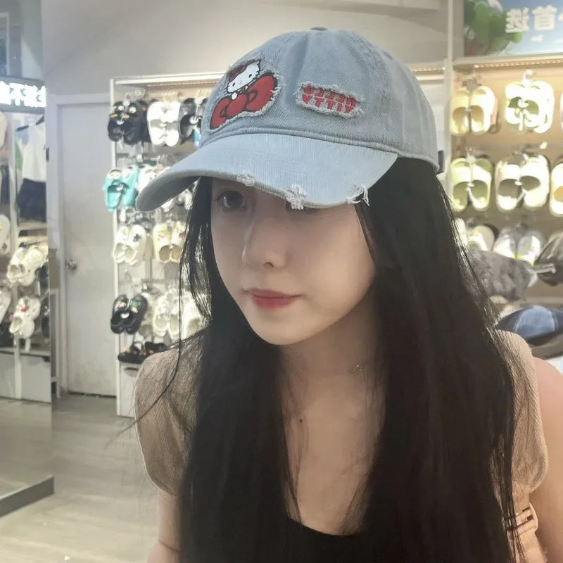 Hot Selling Hello Kitty Denim Baseball Cap Fashionable and Versatile Outdoor Casual Sun Visor Cap Clothing Accessories