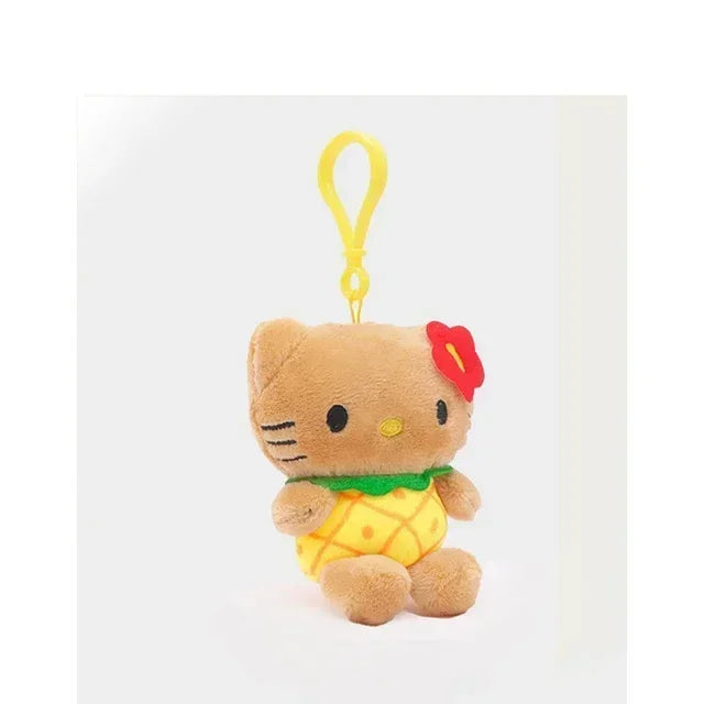 Sanrio Hawaii Series Hello Kitty Dark Skin Plush Stuffed Key Chain Cartoon Plush Doll Bikini Pineapple Pendant Cute Toy