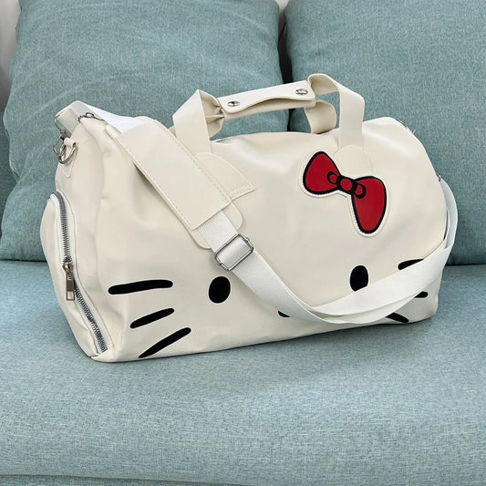 Hello Kitty Large Capacity Shoulder Gym Bag Pu Travel Bag Cute Waterproof Duffle Bag Fashion Trend Bag Storage Bag Girls Gifts