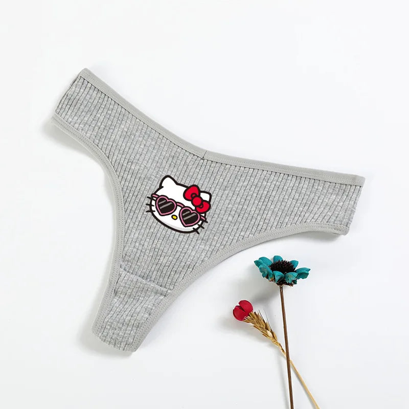 Sanrio Hello Kitty and Kuromi Cute Lingerie for Women - Sexy Low-Rise Cotton Thong Underwear with Elastic Waistband for Comfortable Summer Wear - Cool Girl Panties and Lingerie Set