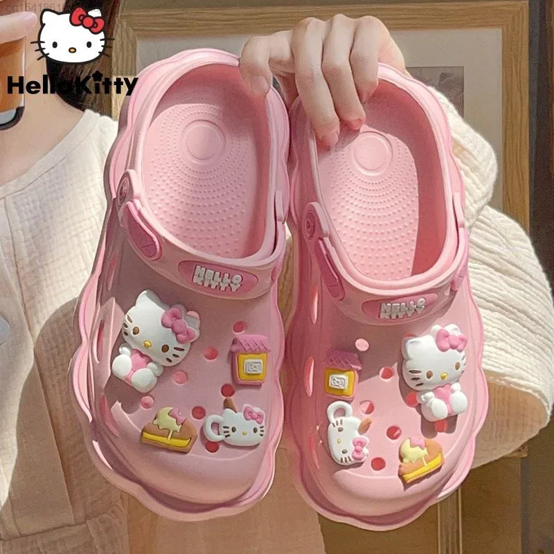 Kawaii Lolita Sanrio Hello Kitty Cave Shoes Women's Summer Sandals With Thick Heels Kuromi Cinnamoroll Casual Slippers Female