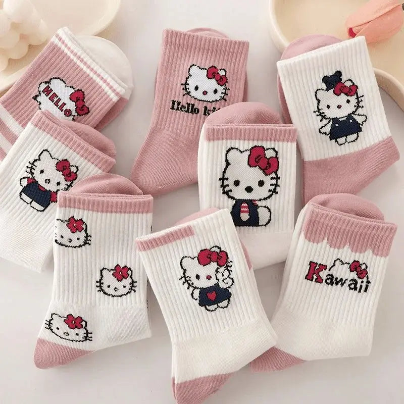 5 pairs of Sanrio Hello Kitty girl socks fall and winter cotton socks cute cartoon pattern girls clothing accessories