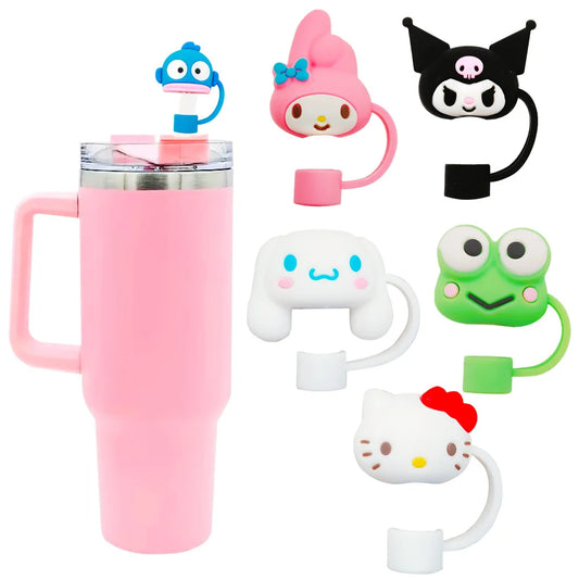 Sanrio Hello Kitty Cartoon Silicone Straw Plug - Reusable and Dust-Proof Drinking Straw Tips with Cute Design - Perfect for Kids and Adults - DIY Accessories for Cups and Lids