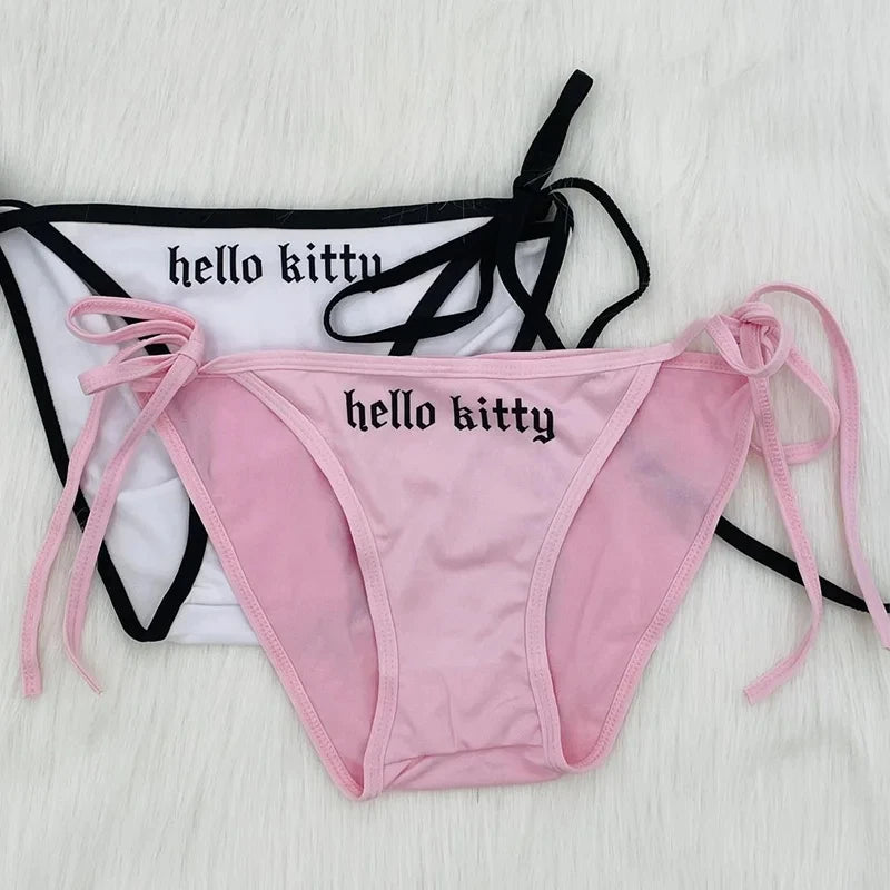 2Pcs Hello Kitty Bikini Set Kawaii Sanrio Swimsuit 2024 Women New Summer Bikinis Y2K Beach Strappy Panties Sexy Swimwear Girl