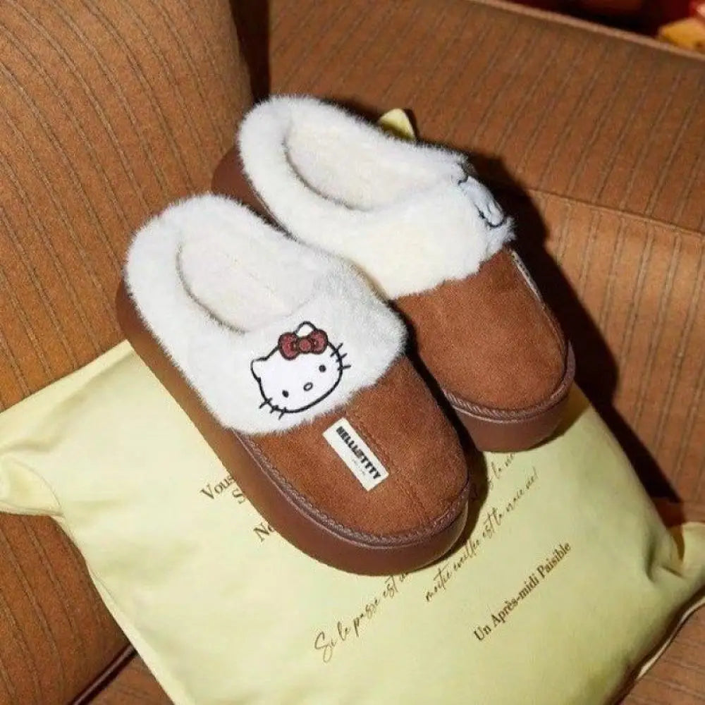 Hello Kitty Anime Cotton Slippers Women Winter Plush Slippers Sanrios Kawaii Cartoon Cute New Fashion Warm Home Slippers Gift