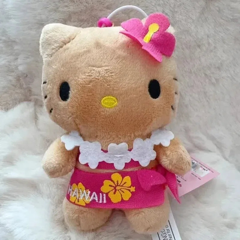 Sanrio Hawaii Series Hello Kitty Dark Skin Plush Stuffed Key Chain Cartoon Plush Doll Bikini Pineapple Pendant Cute Toy